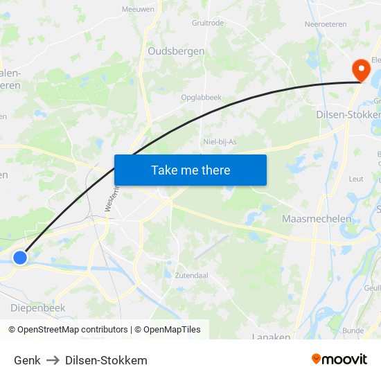 Genk to Dilsen-Stokkem map