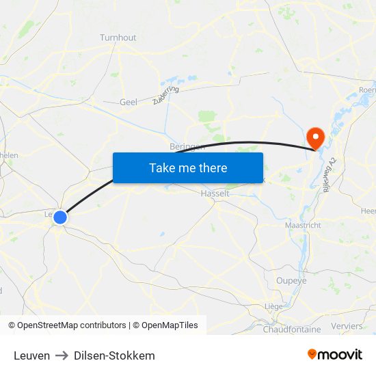 Leuven to Dilsen-Stokkem map