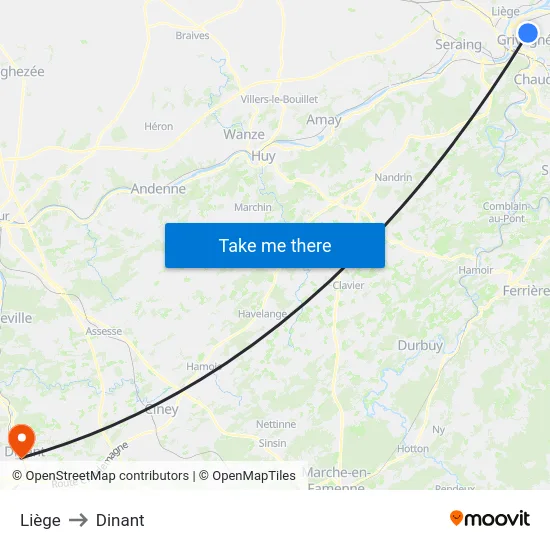 Liège to Dinant map