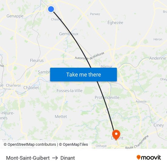 Mont-Saint-Guibert to Dinant map