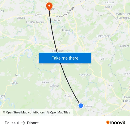 Paliseul to Dinant map