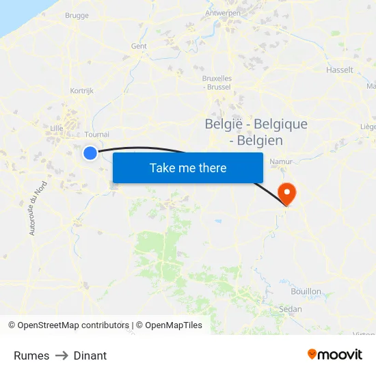 Rumes to Dinant map