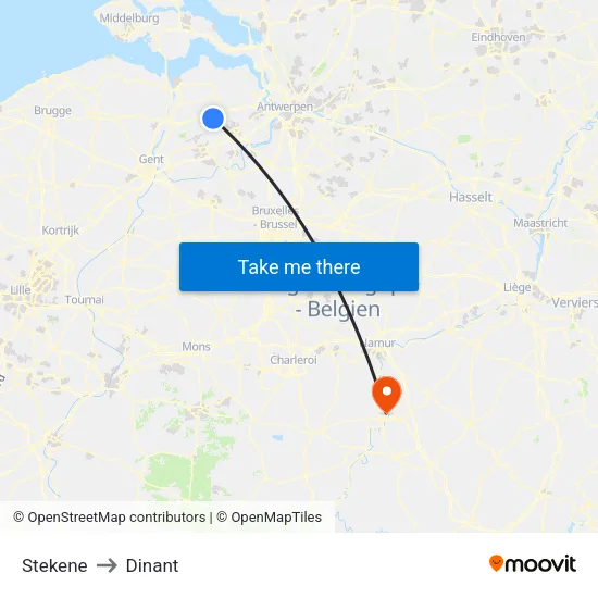 Stekene to Dinant map