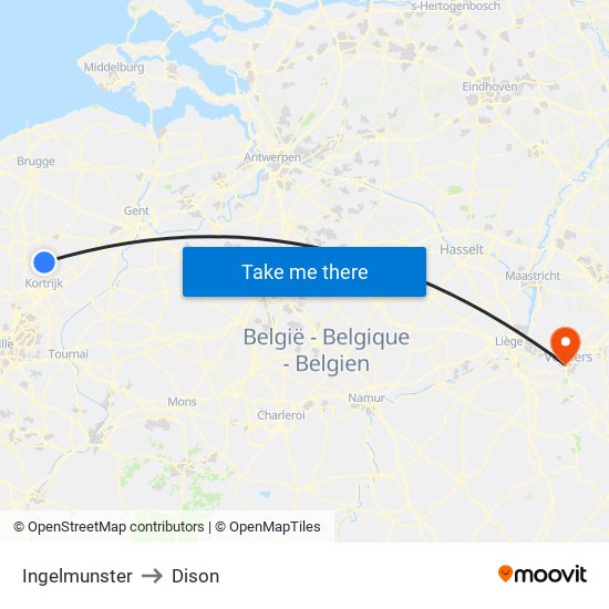 Ingelmunster to Dison map