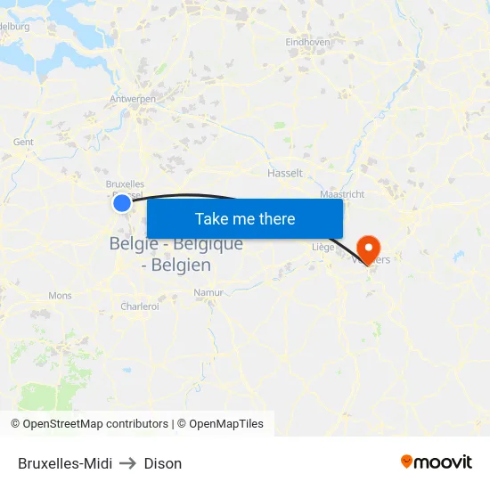 Bruxelles-Midi to Dison map