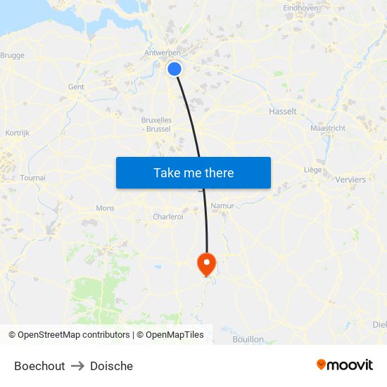 Boechout to Doische map