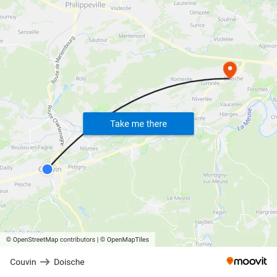 Couvin to Doische map