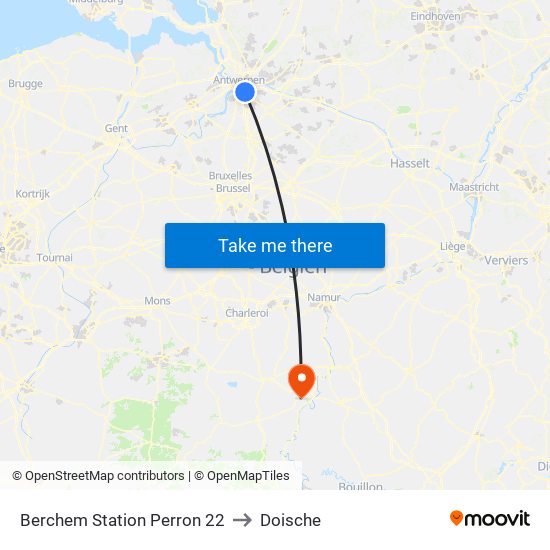 Berchem Station Perron 22 to Doische map