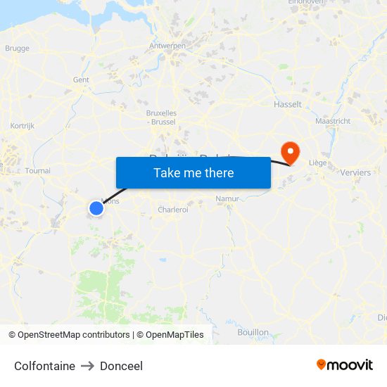Colfontaine to Donceel map