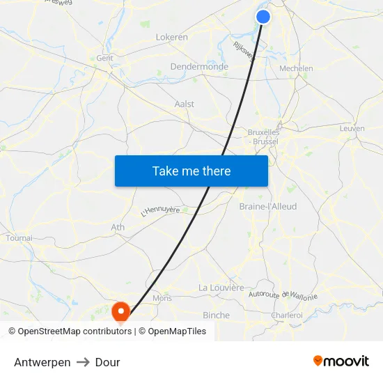 Antwerpen to Dour map