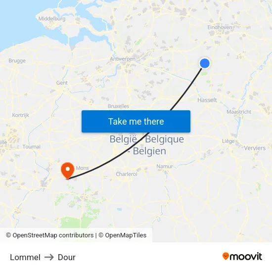 Lommel to Dour map