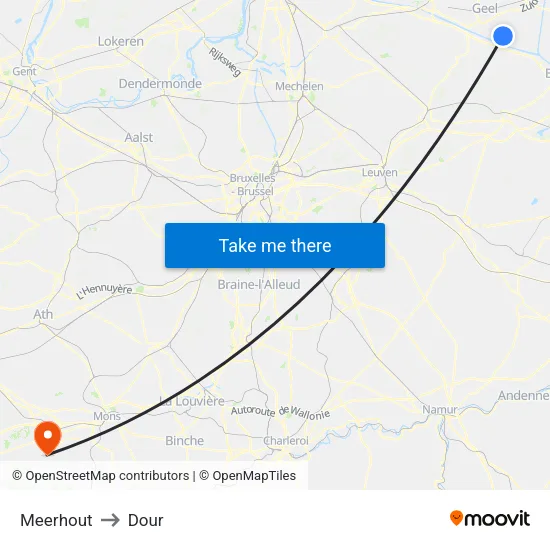 Meerhout to Dour map