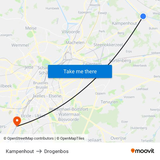 Kampenhout to Drogenbos map