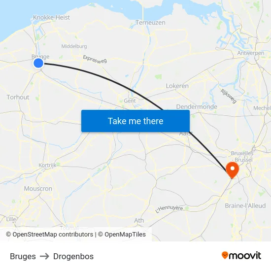 Bruges to Drogenbos map