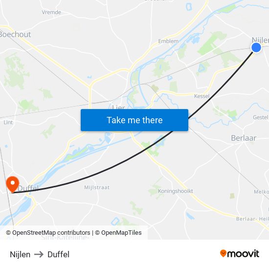 Nijlen to Duffel map