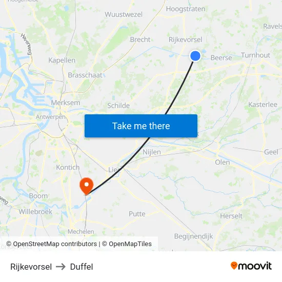 Rijkevorsel to Duffel map