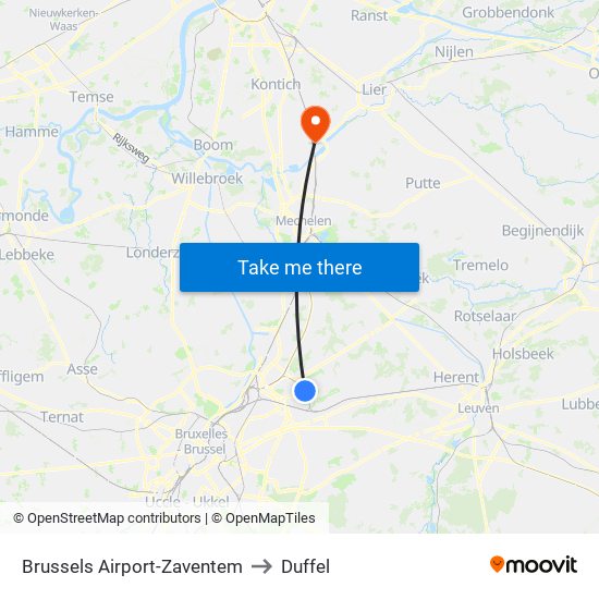 Brussels Airport-Zaventem to Duffel map