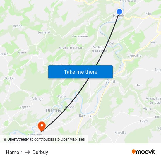 Hamoir to Durbuy map