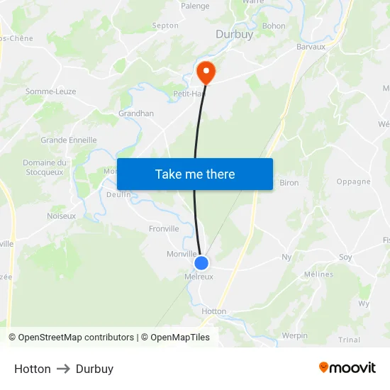 Hotton to Durbuy map