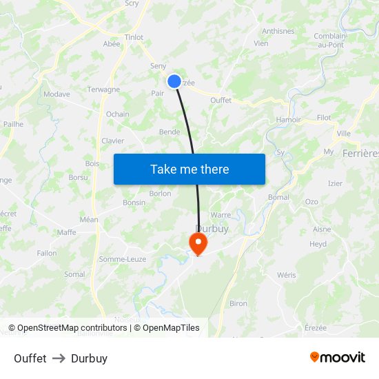 Ouffet to Durbuy map