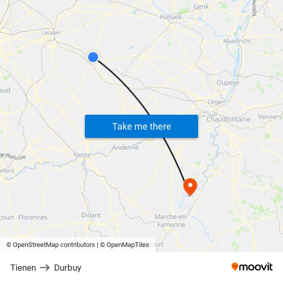 Tienen to Durbuy map