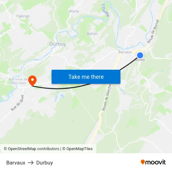 Barvaux to Durbuy map