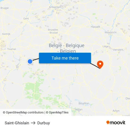 Saint-Ghislain to Durbuy map