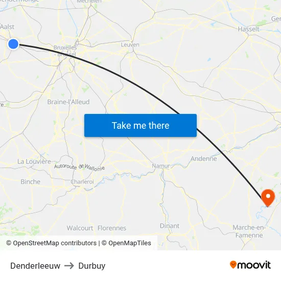 Denderleeuw to Durbuy map