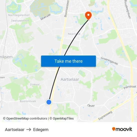 Aartselaar to Edegem map