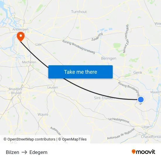 Bilzen to Edegem map