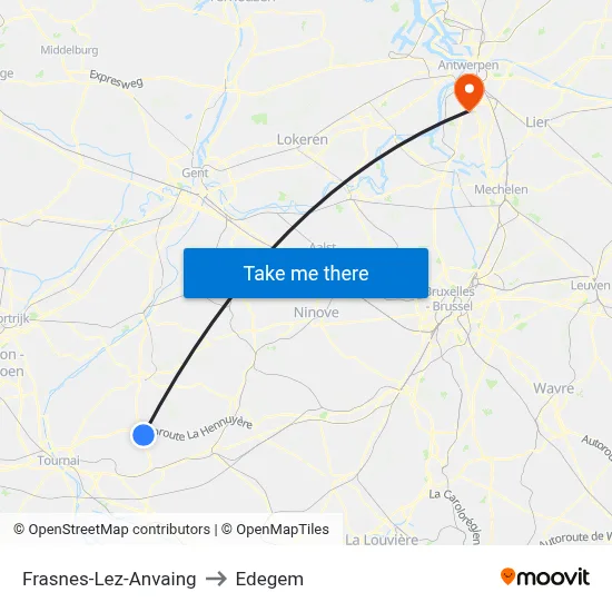 Frasnes-Lez-Anvaing to Edegem map