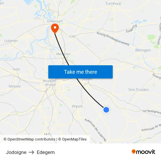 Jodoigne to Edegem map