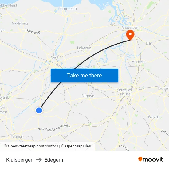Kluisbergen to Edegem map