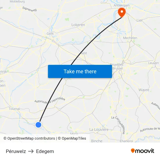 Péruwelz to Edegem map