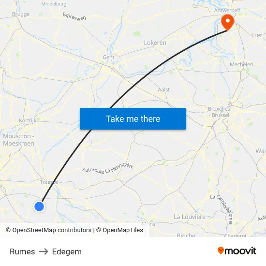 Rumes to Edegem map
