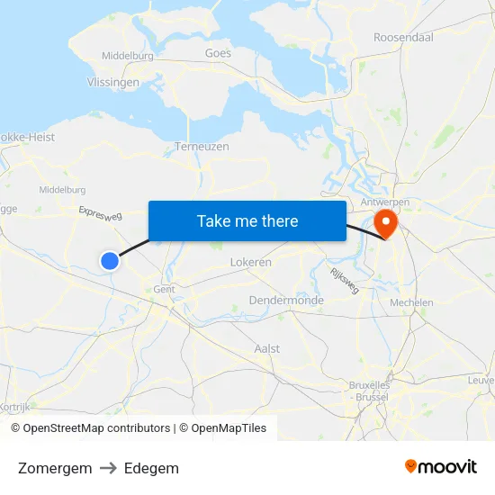 Zomergem to Edegem map