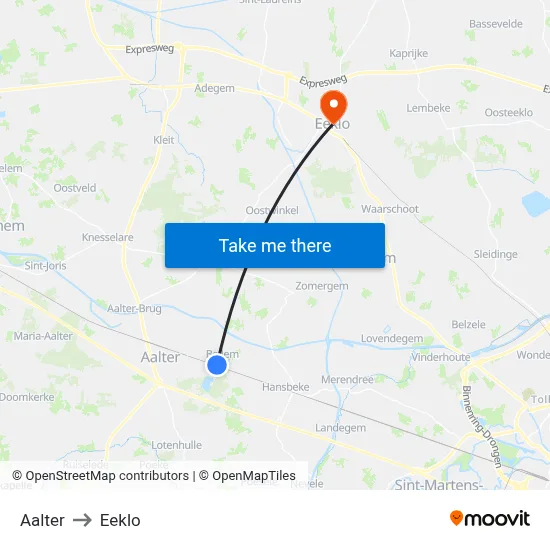 Aalter to Eeklo map