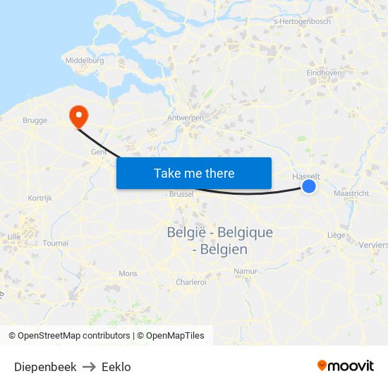 Diepenbeek to Eeklo map