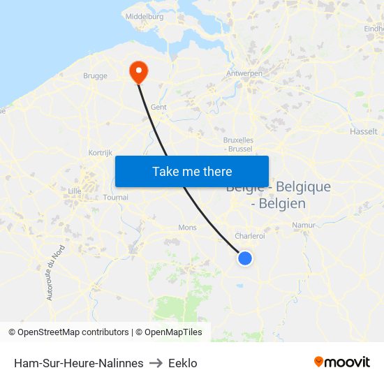 Ham-Sur-Heure-Nalinnes to Eeklo map
