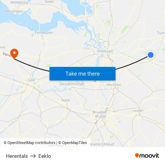 Herentals to Eeklo map