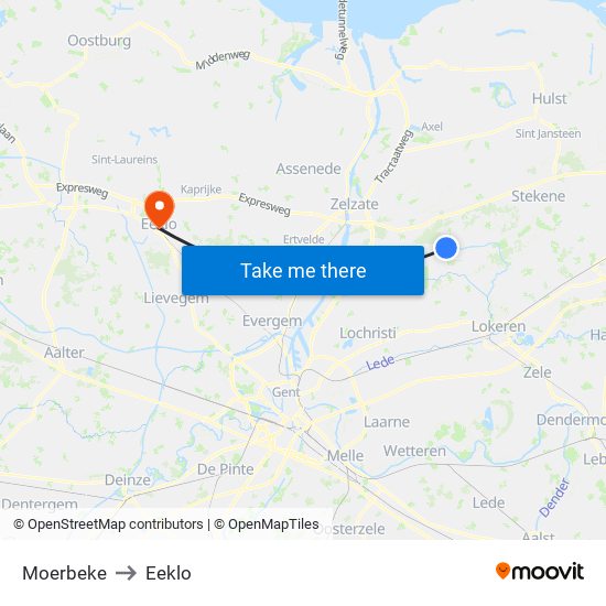 Moerbeke to Eeklo map