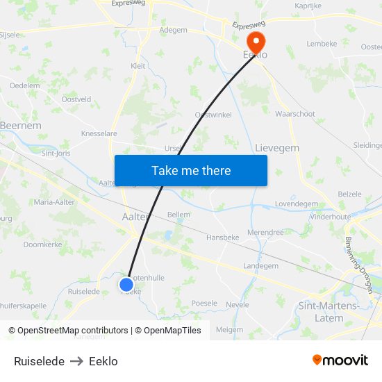 Ruiselede to Eeklo map