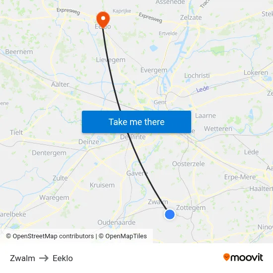 Zwalm to Eeklo map