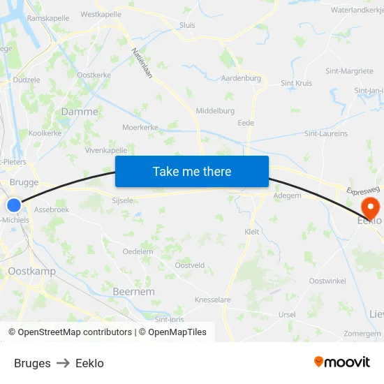 Bruges to Eeklo map