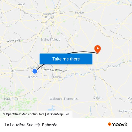 La Louvière-Sud to Eghezée map
