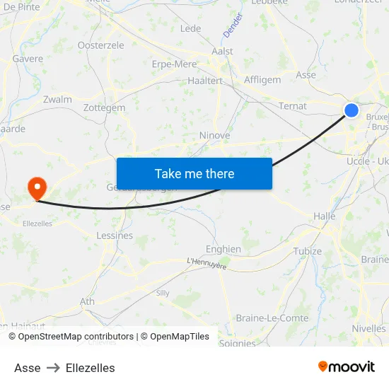 Asse to Ellezelles map