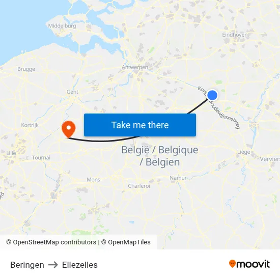 Beringen to Ellezelles map