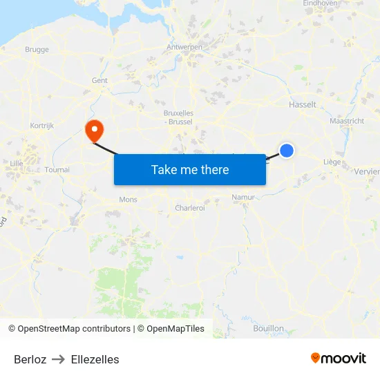 Berloz to Ellezelles map