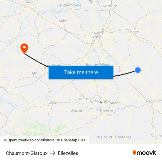 Chaumont-Gistoux to Ellezelles map