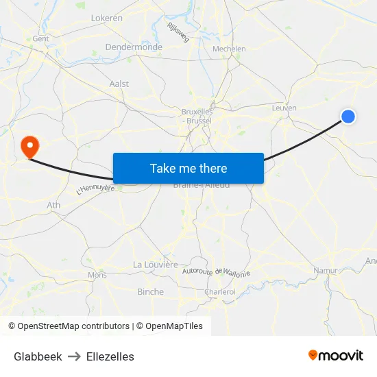 Glabbeek to Ellezelles map